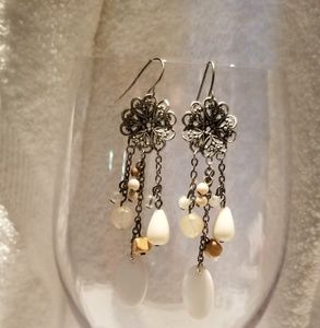 Very Vintage wood, stone & shell dangle earrings